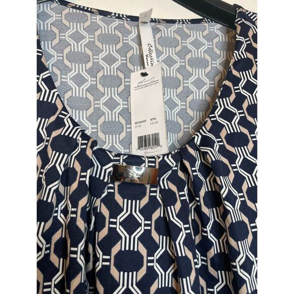 NY Collection Womens Geometric Print Neck Blouse Balloon Short Sleeve Size 2X - Picture 3 of 8